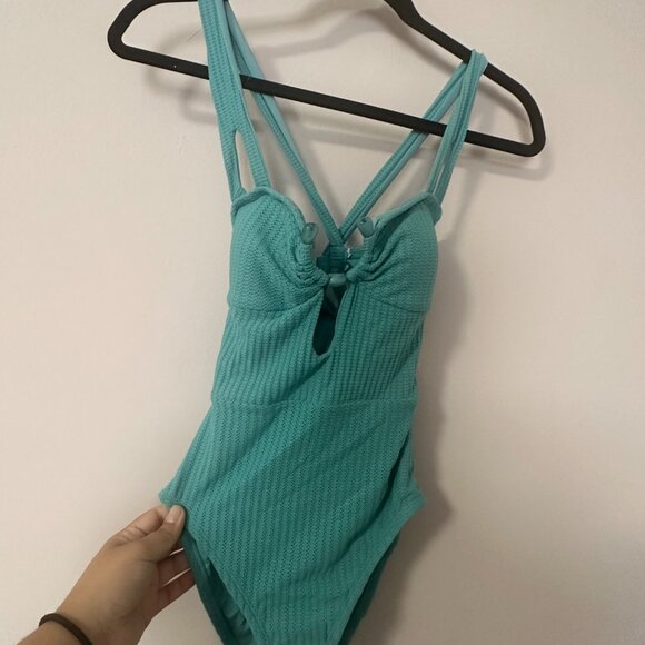 becca one piece teal waffle material swimsuit - Picture 3 of 7